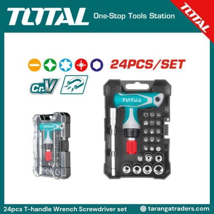 TOTAL TACSD30186 24pcs T-Handle Wrench Screwdriver Set | CR-V | Heavy Duty Tool Kit