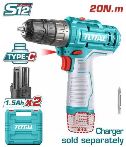 Total 12V Lithium-Ion Cordless Drill with 2 Pcs Battery