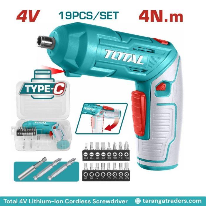 TOTAL 4V Cordless Screwdriver | Lithium-Ion | Type-C Charging | TSDLI0442