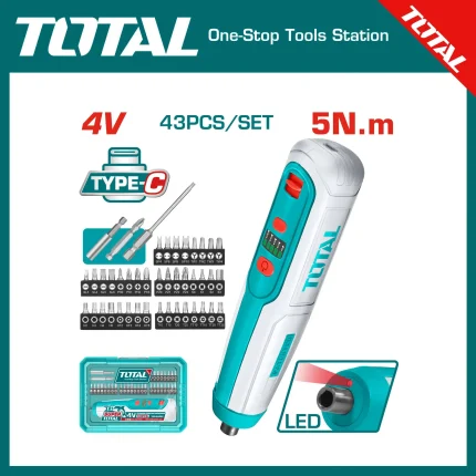 TOTAL 4V Cordless Screwdriver 43pcs Set
