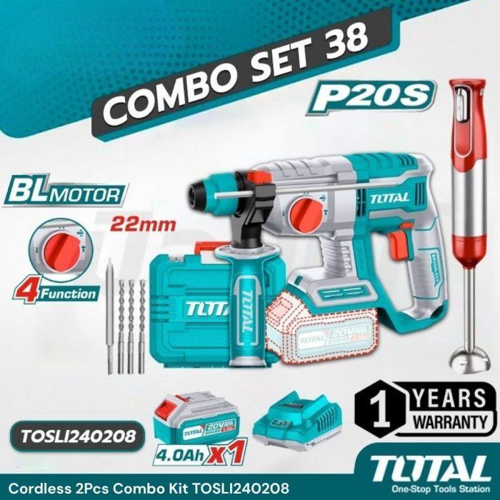 TOTAL TOSLI240208 20V Cordless Rotary Hammer Combo Kit | Cordless Hand Blender | Brushless Drill - Image 2