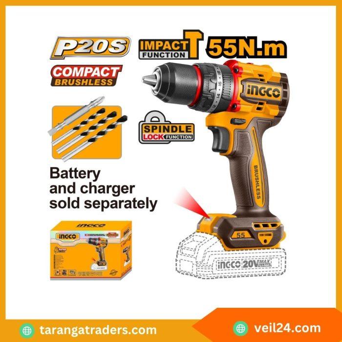 INGCO 20V Compact Brushless Cordless Drill CIDLI205581 – Without Battery & Charger