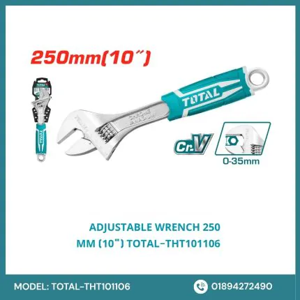 TOTAL Adjustable Wrench 10" | 250mm Steel Spanner for Plumbing & DIY